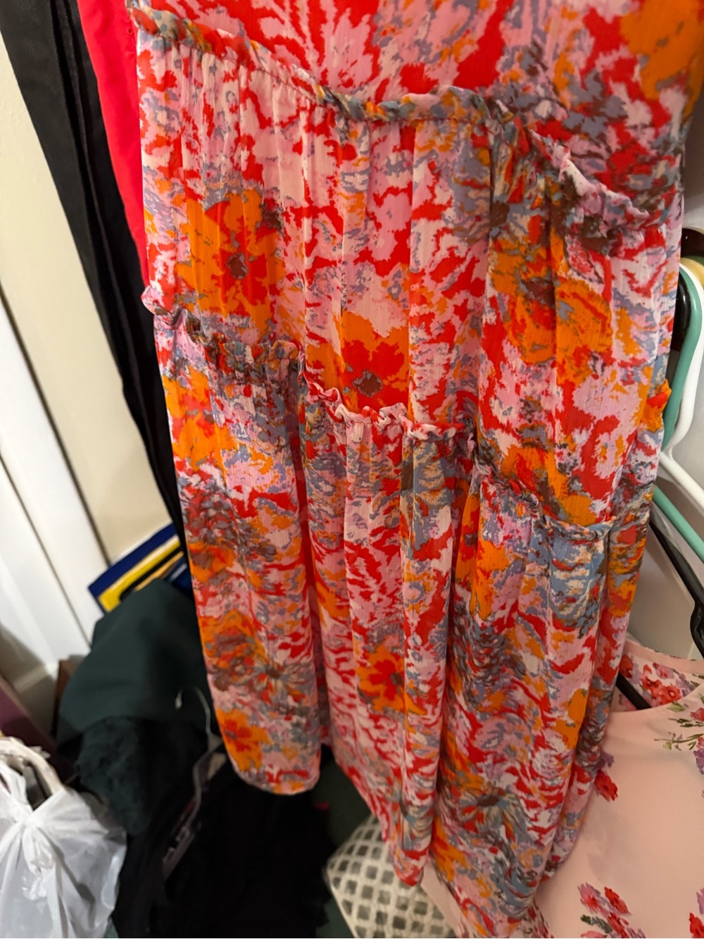 GB girls Pink Red Orange Floral Tiered Casual Dress